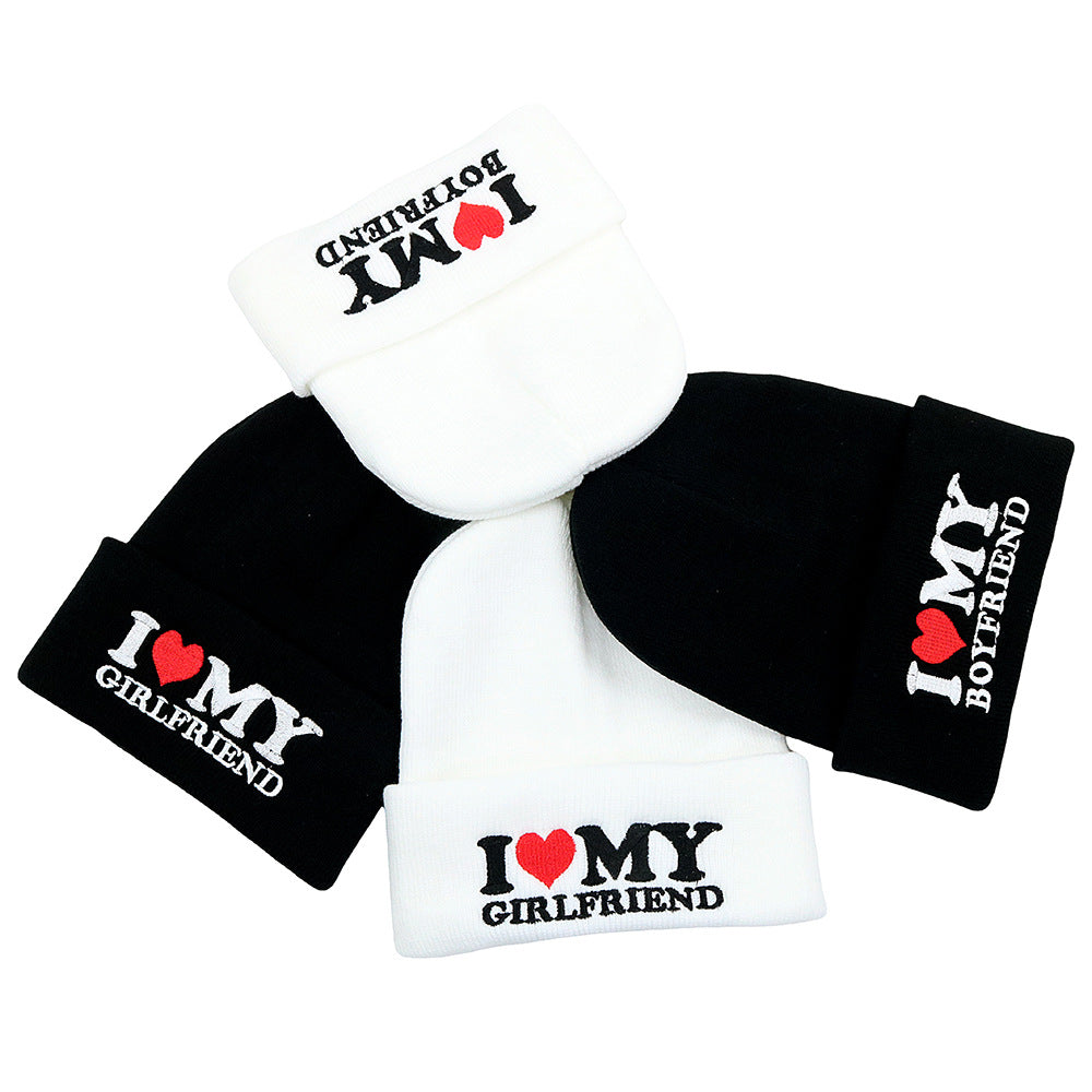 Wholesale Valentine's Day I Love My Girlfriend Knitted Hats Embroidered Woolen Hats